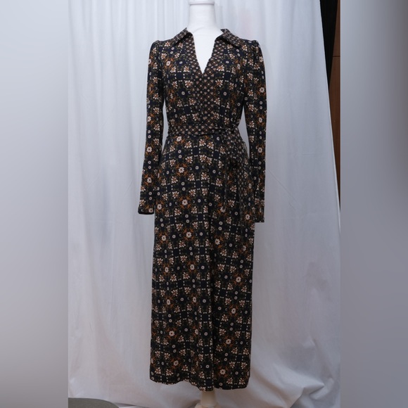 Boden collared notch jersey dress basil bloom tile print. Size 6 - Picture 5 of 11